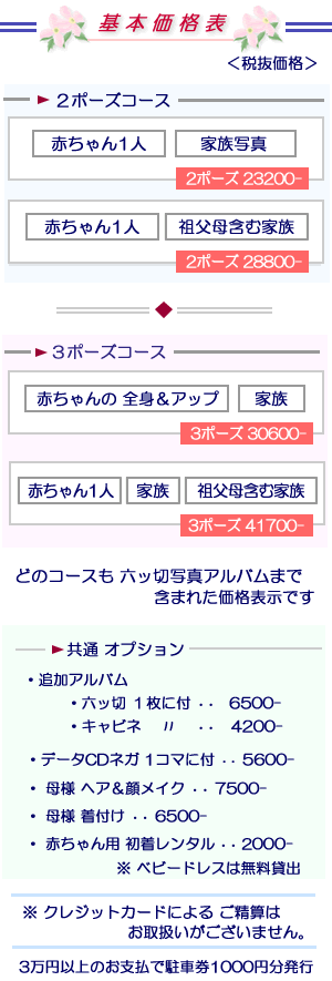 お宮参り 基本価格表